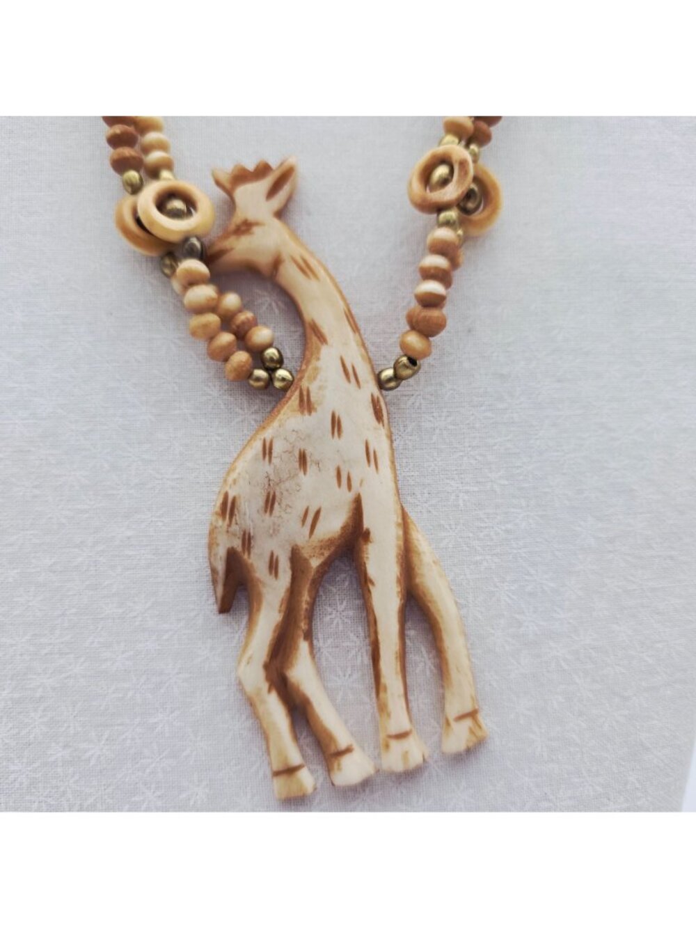 Carved Bone Giraffe Pendant Necklace Safari-Themed Statement Jewelry - Picture 2 of 7